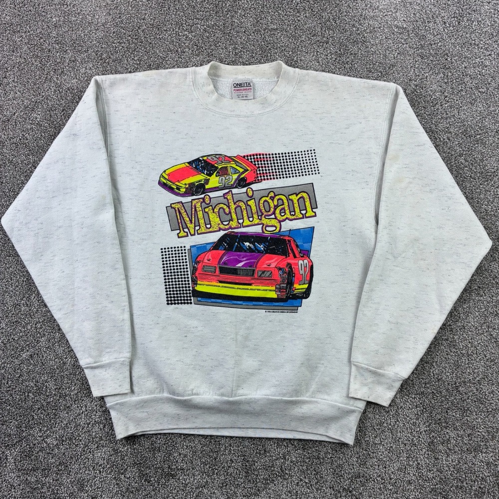 Vintage Michigan Racing Sweatshirt Mens XL Gray Nascar Made in USA Crewneck